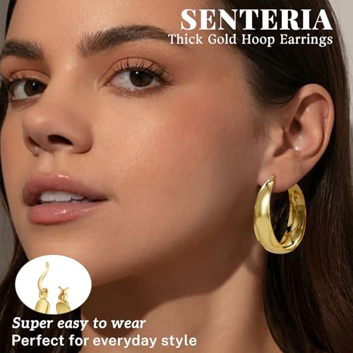 Senteria 12mm Wide Thick Sterling Silver Hoop Earrings Hypoallergenic | 14K Real Gold Plated Hoops Large Earring Lightweight Chunky Hoops Earring for Women Gift for Birthday Christmas 25/30/40/50MM - color: Gold-40mm