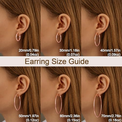 Jewlpire 14K Gold Plated 925 Sterling Sliver Post Hoop Earrings, 2MM Thick Hoop earrings Lightweight Large Hoop Earrings for Women Trendy 20/30/40/50/60/70mm - color: 14K Rose Gold Plated, size: 70mm