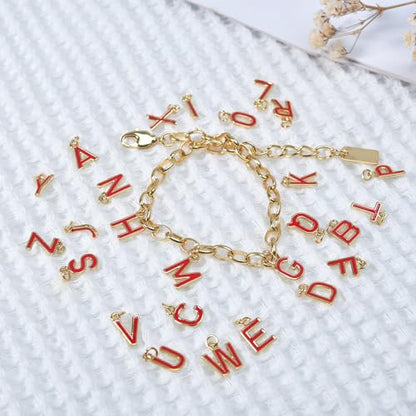 18K Gold Filled A-Z Alphabet Letters Charms,26Pcs Initial A-Z Alphabet Charms,Bracelet Necklace Earrings Charms for DIY Jewelry Making - color: Red