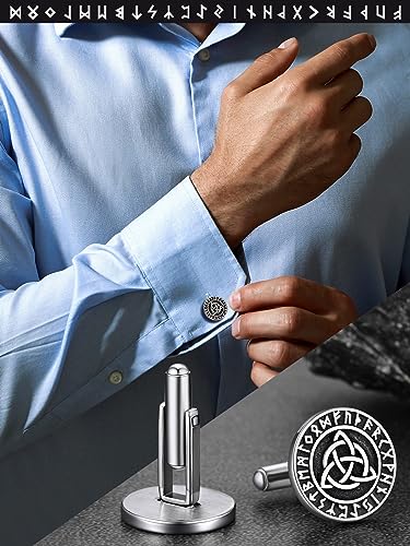 FaithHeart Mens Cufflinks, Norse Viking Tuxedo Shirt Cuff Links, Stainless Steel Cuff Links and Shirt Studs, Gift Box - style: 02. Celtic-Silver
