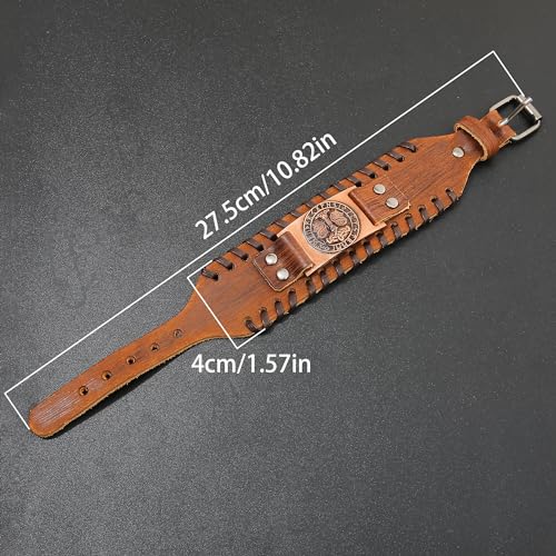 GelConnie Viking Bracelet Punk Leather Cuff Bracelet Gothic Leather Wristband Bracelet with Nordic Amulet Scandinavian Talisman Celtic Pagan Jewelry - color: MLPB082-Silver