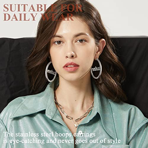 FindChic Chunky Hoop Earrings for Women, Silver/Black/14K Gold Plated Crossover Patterned Hollow Tube Rounded Loop Earrings, 30mm/40mm/60mm/80mm Hoops with Custom Name Options and Gift Box - color: e.Silver (Custom Name), size: 60MM