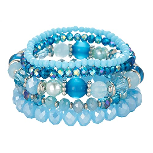 Noessla Beaded Boho Stretch Bracelet Colorful Stackable Crystal Beads Bracelets Trendy Costume Jewelry Mothers Day Gifts for Women - color: 21-Lake blue