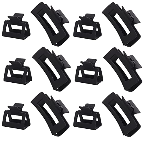 12 Pack Black Square Claw Clips, Big and Small Neutral Rectangle Hair Claw, Non-slip Matte Large Hair Clips for Women,Strong Hold jaw clip for Thick Thin Hair - color: Mixed Black