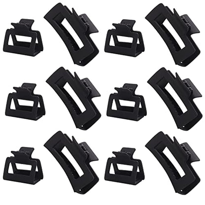 12 Pack Black Square Claw Clips, Big and Small Neutral Rectangle Hair Claw, Non-slip Matte Large Hair Clips for Women,Strong Hold jaw clip for Thick Thin Hair - color: Mixed Black