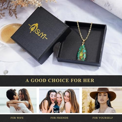 Suyi Stone Necklace for Women Teardrop Colorful Pendant Necklaces - color: Green Gold