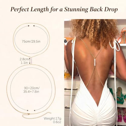 Back Necklace for Backless Dress Rhinestone Body Chain Jewelry for Women Backdrop Necklace Bridal Dress Crystal Wedding Jewelry Gift - color: A7：pearl