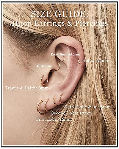 Unisex Dainty Tiny 18k Real Gold Plating Cartilage Huggie Hoop Earrings, 16G Surgical Steel Small Endless Hinged Hoops Earring for Earlobe Cartilage Helix Rook Daith Conch Nose Lip Body Piercing Jewelry - color: Gold 10mm