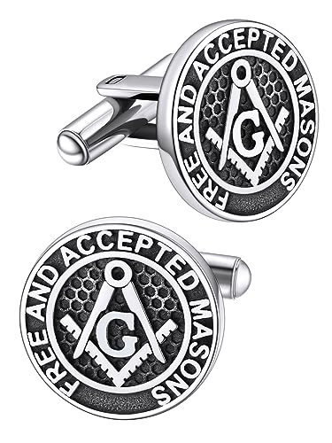 FaithHeart Mens Cufflinks, Norse Viking Tuxedo Shirt Cuff Links, Stainless Steel Cuff Links and Shirt Studs, Gift Box - style: 04. Mason-Silver