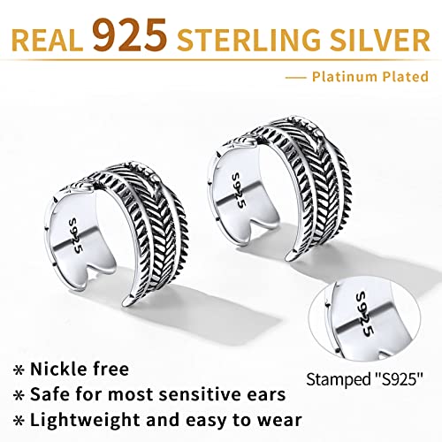 ChicSilver 925 Sterling Silver Ear Cuffs Non-Piercing Cartilage Earrings: Various Styles, Conch Cuffs (with Gift Box) - style: J: Feather Cuff
