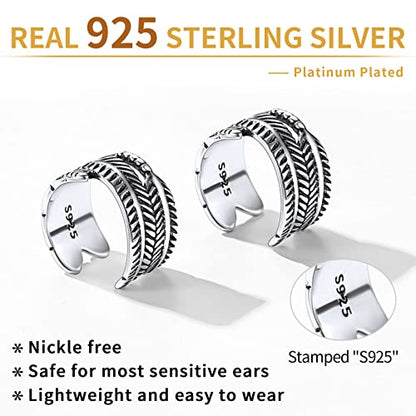 ChicSilver 925 Sterling Silver Ear Cuffs Non-Piercing Cartilage Earrings: Various Styles, Conch Cuffs (with Gift Box) - style: J: Feather Cuff