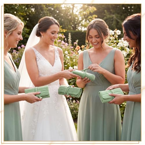 Tondiamo 1 Pcs Velvet Jewelry Roll Luxury Travel Jewelry Case for Ring Necklace Earring Bracelet Storage Bag Women Bridesmaid Gift (Sage Green) - color: Sage Green