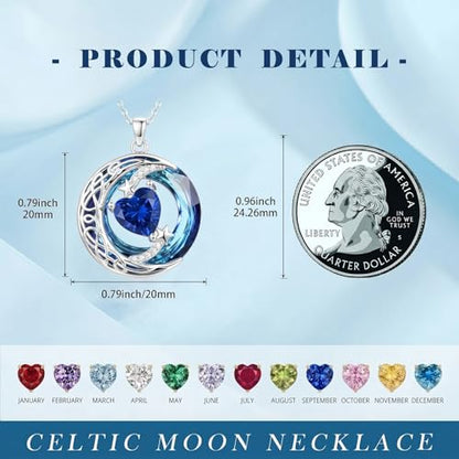 Birthstone Necklace for Women Crystal Moon and Star Pendant White Gold Celtic Moon Jewelry Birthday Graduation Gifts for Wife Her - style: Moon-9