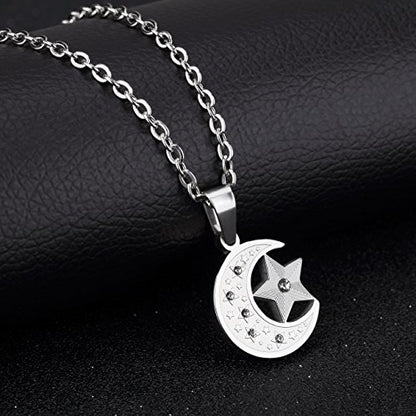 HIJONES Men's Stainless Steel Retro Islamic Crescent Moon Pendant 20 Inch | Star Charm, Necklace