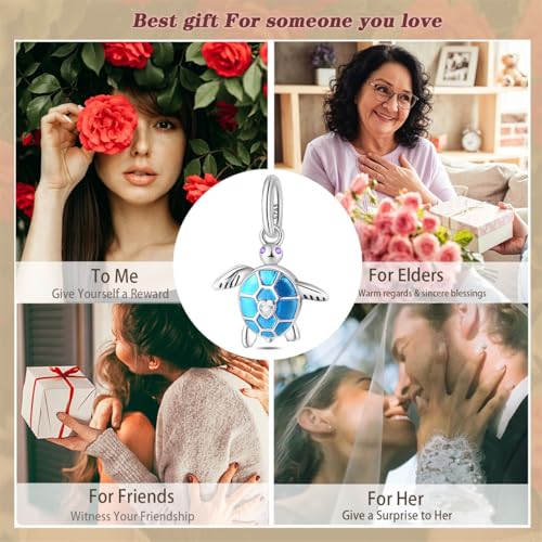Birthday Fashion Heart Dangle Charm for Bracelets and Necklace Pendant Bead Charms Jewelry Present for Women Family Friends - style: Blue Sea Turtle