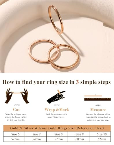 LOYALLOOK 1.5mm Silver Rings for Women Non Tarnish Stainless Steel Rings | Thin Stackable Band Rings Plain Knuckle Rings Thumb Pinky Midi Stacking Rings - color: Rose Gold Tone