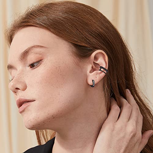 ChicSilver 925 Sterling Silver Ear Cuff Earrings Non Piercing Clip on Cartilage Cuff Earrings for Women - style: H: Beaded Ear Cuff - Black