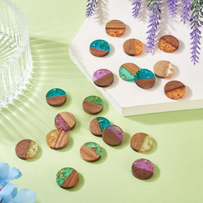 Beadthoven 20Pcs/5 Pairs Resin Wood Earrings Pendants, Gold Foil Round Charms Wood Earrings Making kit Colorful Pattern Wooden Earring Blanks Pieces for Jewelry Making DIY Crafts - color: Gold Foil-Round