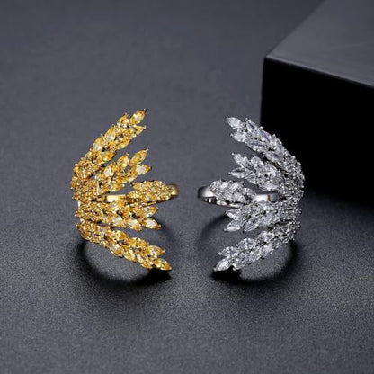 18K Gold Plated Rings for Women and Teen Girls Non Tarnish Cubic Zirconia Fidget Ring Butterfly/Snake/Mesh/Cross/Crown Knuckle Ring Open Adjustable Statement Stacking Chunky Rings - color: Gold Wheat Ears