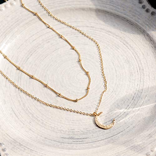 Fettero Pendant Necklace Gold Choker Layered Coin Open Karma Circle Full New Crescent Moon 14K Gold Plated Simple Dainty Necklaces for Women Jewelry Gift - style: Crescent Moon / 2 Layer