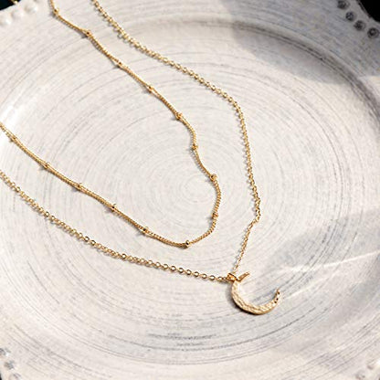 Fettero Pendant Necklace Gold Choker Layered Coin Open Karma Circle Full New Crescent Moon 14K Gold Plated Simple Dainty Necklaces for Women Jewelry Gift - style: Crescent Moon / 2 Layer