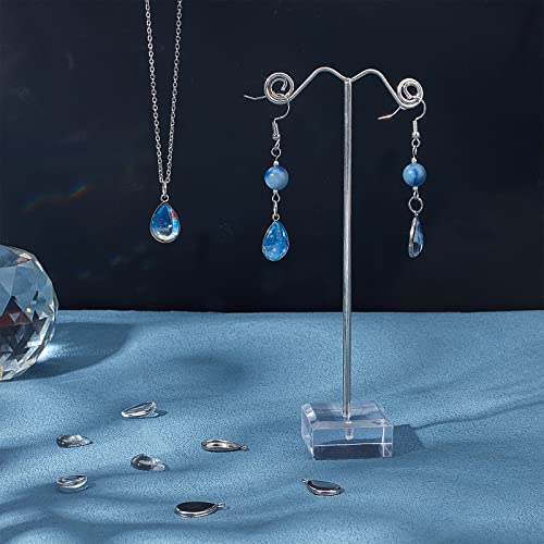 PH PandaHall 100pcs Bezel Pendant Blanks- 50pcs Drop Pendant Trays Photo Charms Cabochons Blanks with 50pcs Glass Cabochons Clear Dome for Wedding Bouquet Graduation Cap Jewelry Making, 0.69x0.4inch - color: Drop - 50 Sets