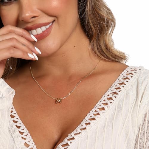 stino 4PCs Bubble Initial Letter Necklace Set, No Tarnish 14K Gold Plated Alphabet Pendant, Jewelry for Women - style: O