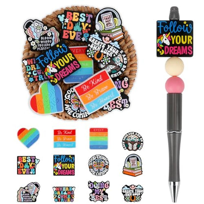 12pcs Inspirational Silicone Focal Beads for Pens | Focal Beads for Keychain Making,Pens,Bracelet,Necklace Crafts,Bulk Silicone Beads for DIY（Inspirational Style） - color: Inspirational Style