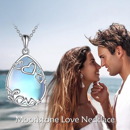 YAFEINI 925 Sterling Silver Moonstone Necklace Filigree Teardrop Pendant Necklace Jewelry for Women Girls - color: R-Love Moonstone Necklace