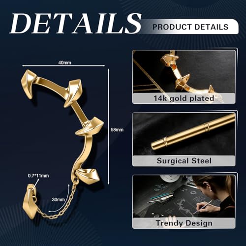 Gothic Stainless Steel Ear Cuffs Non Piercing Cartilage Clip On | Punk Emo Y2k Alt Goth Style,Men Women,Silver Fake Earring,Hypoallergenic Adjustable,Jewelry Gift,Edgy design - color: A1-Dragon Claw 1 Gold