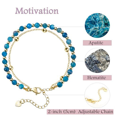 Farfume Crystal Beaded Bracelets for Women 4mm Natural Stone Jewelry Gifts | Natural Beads Gemstone,Handmade,Helper Tool,Yoga Protection,Hypoallergenic,Durability Wear - color: Apatite-Creativity