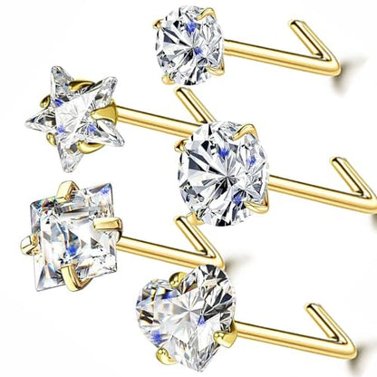 14k Gold Plated Nose Rings Studs for Women 316L Surgical Steel Nose Piercings 22g/20g/18g Gauges 1.5mm/2mm/2.5mm/3mm/3.5mm/4.5mm Sizes - color: 22g 5pcs L Gold Surgical Steel