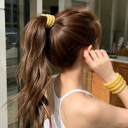 6 Pack Yellow Coil Hair Ties,Spiral Plastic Hair Rings for Styling,Yellow | Spiral Plastic Coil Hair Rings In Yellow,For Styling And Travel, For Daily Wear And Gifting, 2.2 x 2.2 Inches (5.6 x 5.6 Cm) - color: Yellow