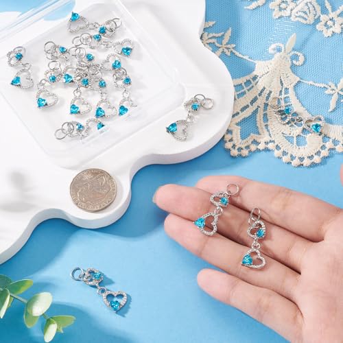Elecrelive Crystal Heart Charms Rhinestone Heart Pendants Valentine Charms for Necklace Bracelet Earring Wedding Jewelry - color: Deep Sky Blue
