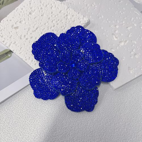 Rhinestone Flower Brooch Pin for Women Men Elegant Sparkly Crystal Camellia Floral Lapel Pins Shawl Dress Suit Clothes Accessories Wedding Party Fashion Jewelry 105mm - color: Blue