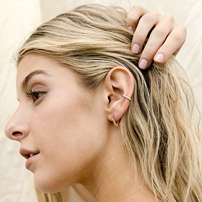 PAVOI 14K Gold Plated 925 Sterling Silver Round Huggie Ear Cuff Earrings for Women | Clip On Cartilage Cuff Earrings - style: Plain
