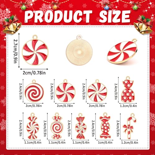 60Pcs Christmas Charms, Candy Cane Charms for Jewelry Making | Alloy Enamel, Christmas DIY Crafts, Holiday Earring Necklace Bracelet Jewelry Making, Xmas Red White Candy Pendants - style: Christmas Candy Charms