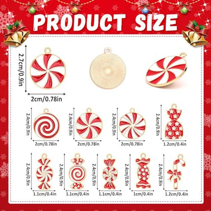 60Pcs Christmas Charms, Candy Cane Charms for Jewelry Making | Alloy Enamel, Christmas DIY Crafts, Holiday Earring Necklace Bracelet Jewelry Making, Xmas Red White Candy Pendants - style: Christmas Candy Charms