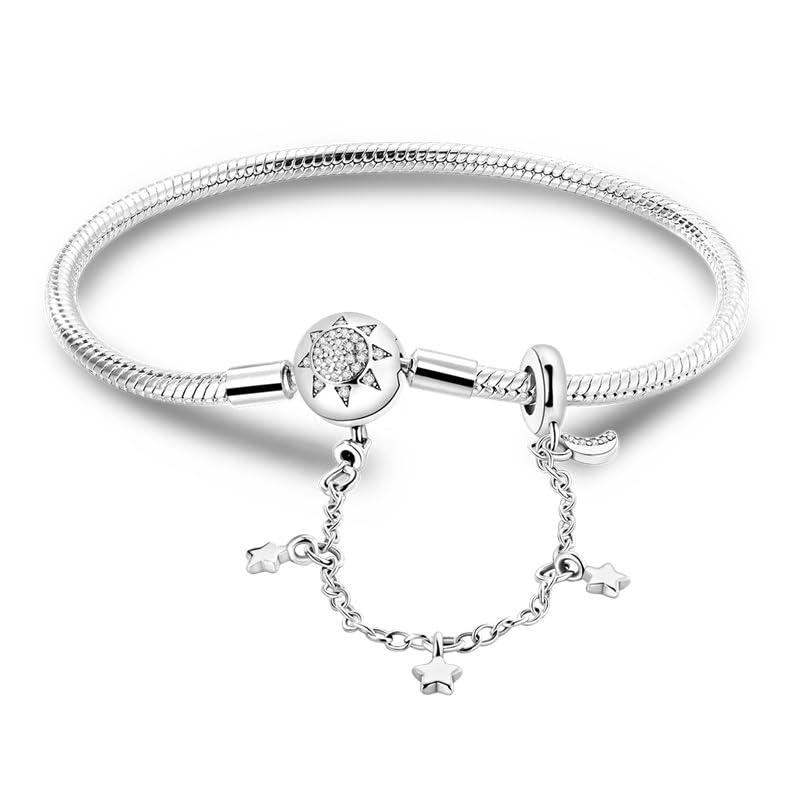 KUNSIR 925 Sterling Silver Snake Chain Bracelet with Safety Chain Charm Bracelets for Women Teen - style: KJB053