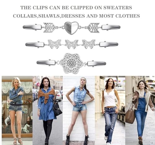 Vintage Sweater Clips Shawl Dresses Shirt Clips Retro Cardigan Collar Chain Clips Brooch Pins for Women - style: Style 12