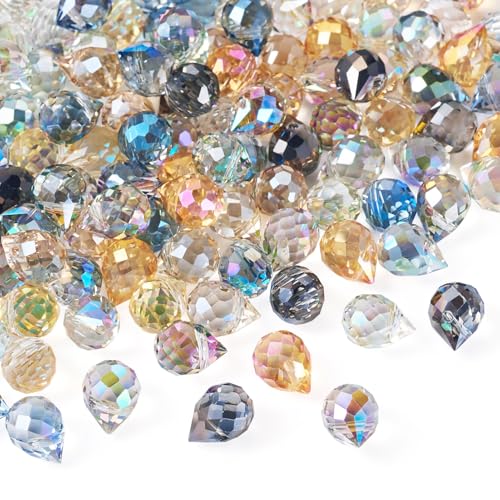 110Pcs Faceted Teardrop Crystal Beads Electroplate Top Drilled Glass Beads Colorful Crystal Teardrop Dangle Charms Chandeliers Pendants for DIY Earring Bracelet Necklace Jewelry Making - color: Mixed Color-A