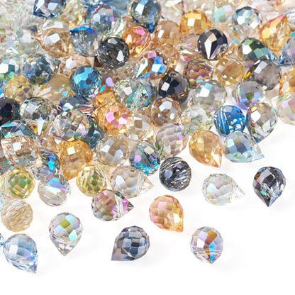 110Pcs Faceted Teardrop Crystal Beads Electroplate Top Drilled Glass Beads Colorful Crystal Teardrop Dangle Charms Chandeliers Pendants for DIY Earring Bracelet Necklace Jewelry Making - color: Mixed Color-A