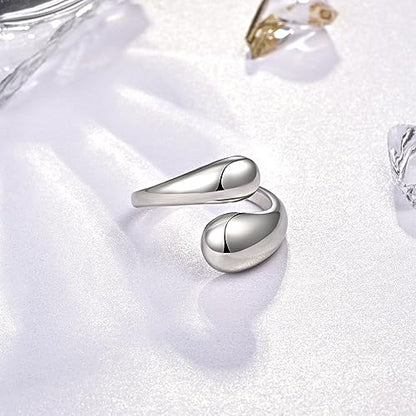 Fookduoduo 925 Sterling Silver Ring Inspirational Jewelry adjustable Wrap Open Rings for Women - style: Chunky Thick Rings