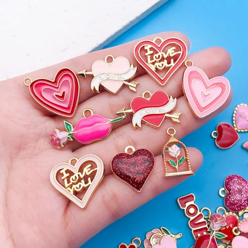 Youdiyla 50pcs Alloy enamel red pink Valentine's Day set Pendant Jewelry Making DIY Keychain Earrings Pendant Various Design Charms for Jewelry Making Bracelets Necklace (SN1045) - color: SN1045