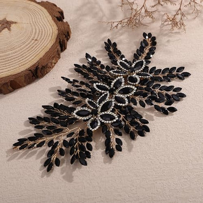 Teyglen Large Full Rhinestone Headband Flower Crystal Bride Wedding Headband Hair Vine Bridal Rhinestone Headpiece Wedding Hair Accessories for Women Party Prom (Black) - color: Black