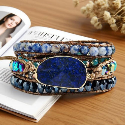 Women Wrap Bracelets Boho Natural Stone Jasper Turquoises Strand Bracelet Jewelry Collection - color: Lazuli #2