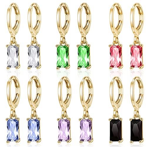 Multicolor Crystal Dangle Studs Earrings Set for Women 925 Silver Hypoallergenic Dangle Earrings Leverback Drop Earring Fashion Cubic Zirconia Leverback Stud Earring Sets Trendy Cubic Zirconia Jewelry Gifts for Women - style: 6-D-G