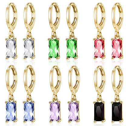 Multicolor Crystal Dangle Studs Earrings Set for Women 925 Silver Hypoallergenic Dangle Earrings Leverback Drop Earring Fashion Cubic Zirconia Leverback Stud Earring Sets Trendy Cubic Zirconia Jewelry Gifts for Women - style: 6-D-G