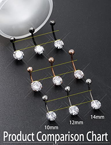 Long Belly Button Ring 6mm 8mm 10mm 12mm 14mm Surgical Stainless Steel Round Cubic Zirconia Navel Barbell Long Bar Belly Button Piercing Jewelry Silver, black, rose gold belly ring - color: 3pcs-12mm-colour mixture belly rings