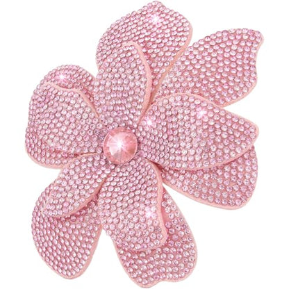 3.74 Inches Rhinestone Camellia Flower Brooch Pins & Hair Clips for Women Elegant Created Crystal Lapel Pin Brooches Wedding Party - color: Pink